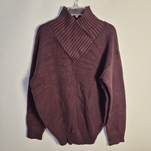 SER.O.YA L Burgundy Wrap Mock Ribbed Neck Knit Luxury  Sweater Cozy Long Sleeve